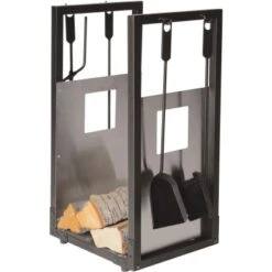 Lienbacher Holzkorb Mit Kamingarnitur 4-teilig Schwarz Beschichtet