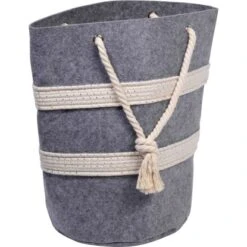 Dobar Filzkorb Für Kaminholz Mit Tragegriffen Grau-Weiß 40 Cm X 40 Cm X 60 Cm